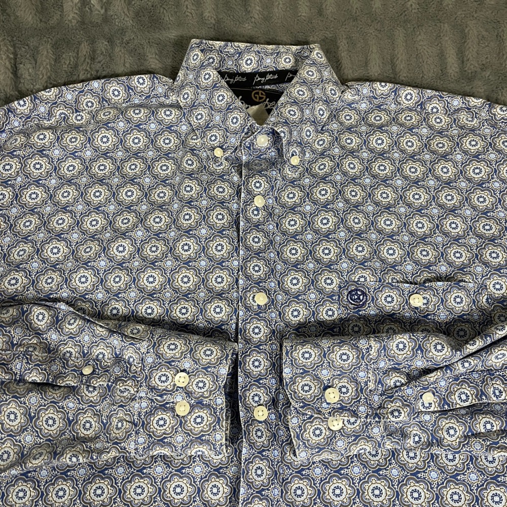 George Strait Collection by Wrangler Men Blue Floral Medallion Western Shirt XXL